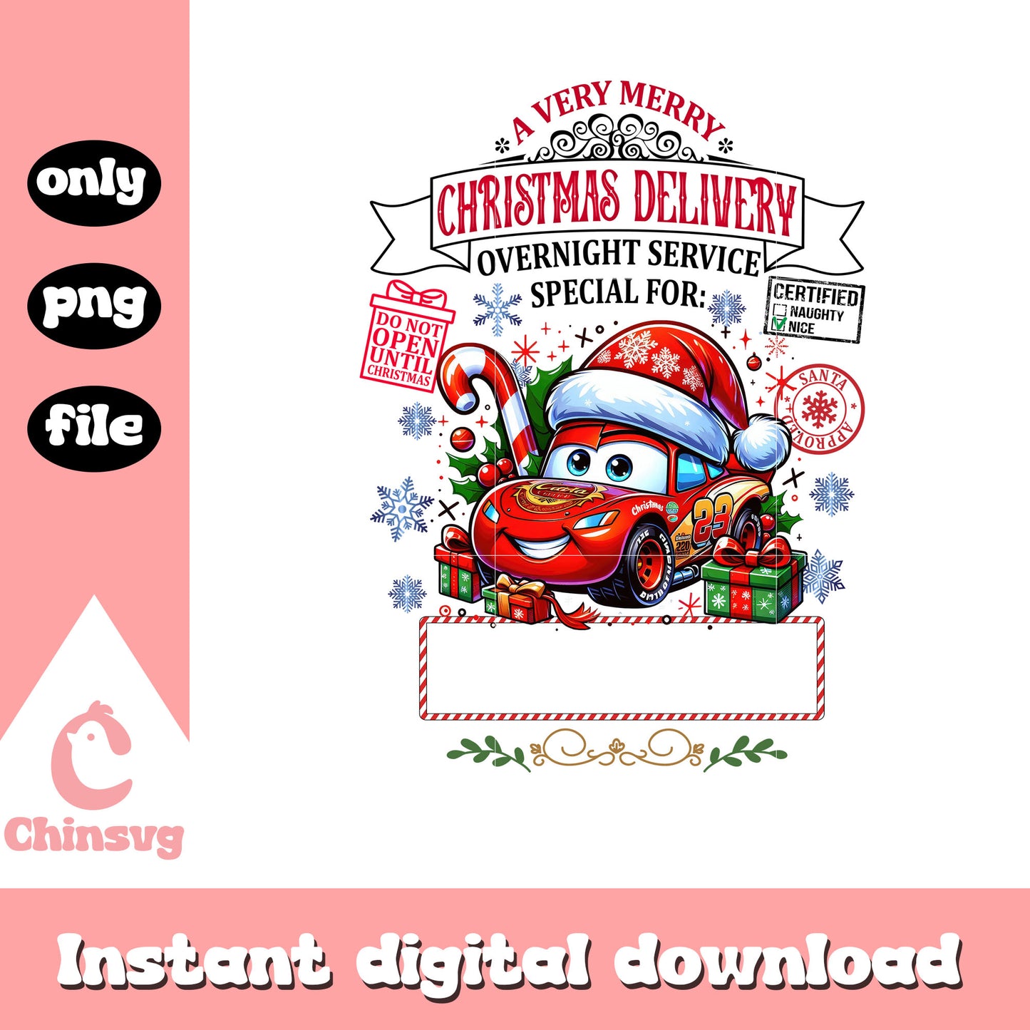 Lightning mc queen merry christmasdelivery png, disney cars png