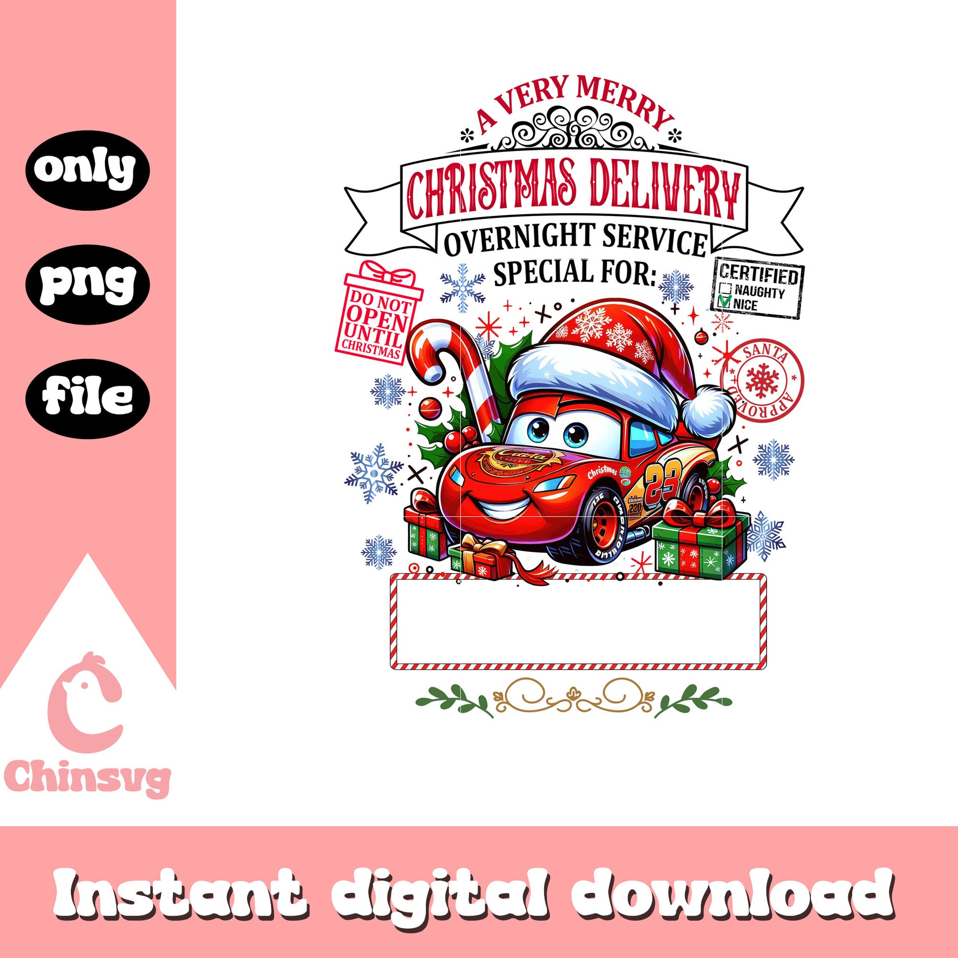 Lightning mc queen merry christmasdelivery png, disney cars png