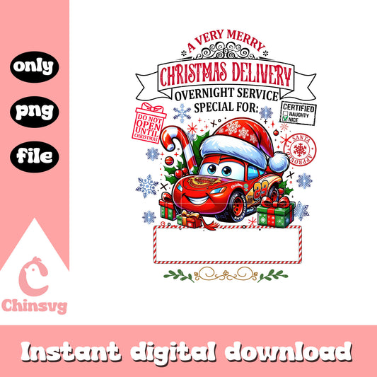 Lightning mc queen merry christmasdelivery png, disney cars png