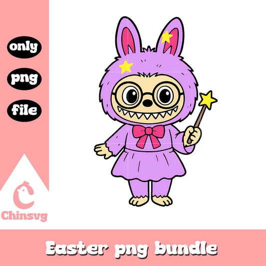 Light purple magical girl labubu cute doll png, labubu pop mart png