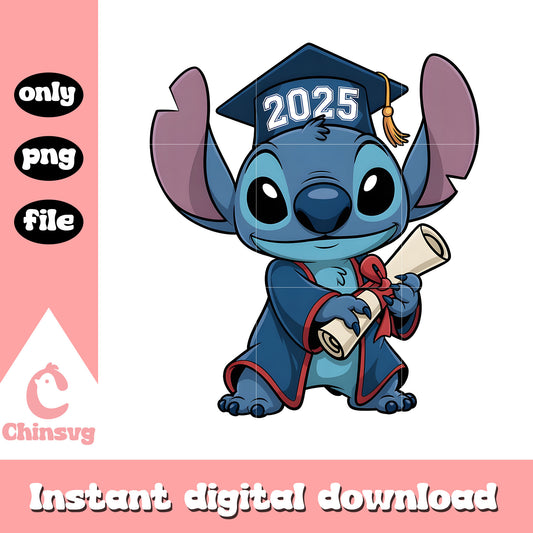 Lilo and stitch graduation 2025 png, stitch student png