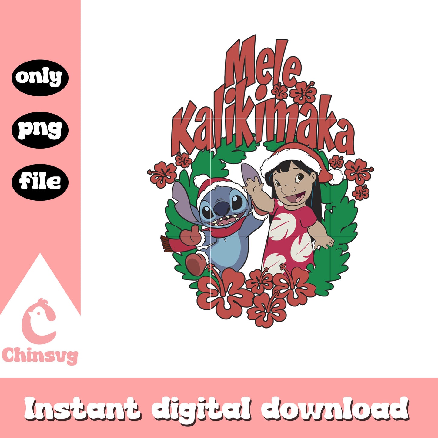 Lilo stitch christmas mele kalikimaka wreath png, christmas wreath png