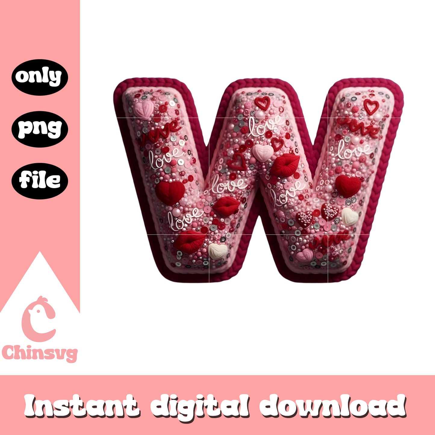 Lips alphabet crochet valentine png, valentine's day alphabet png