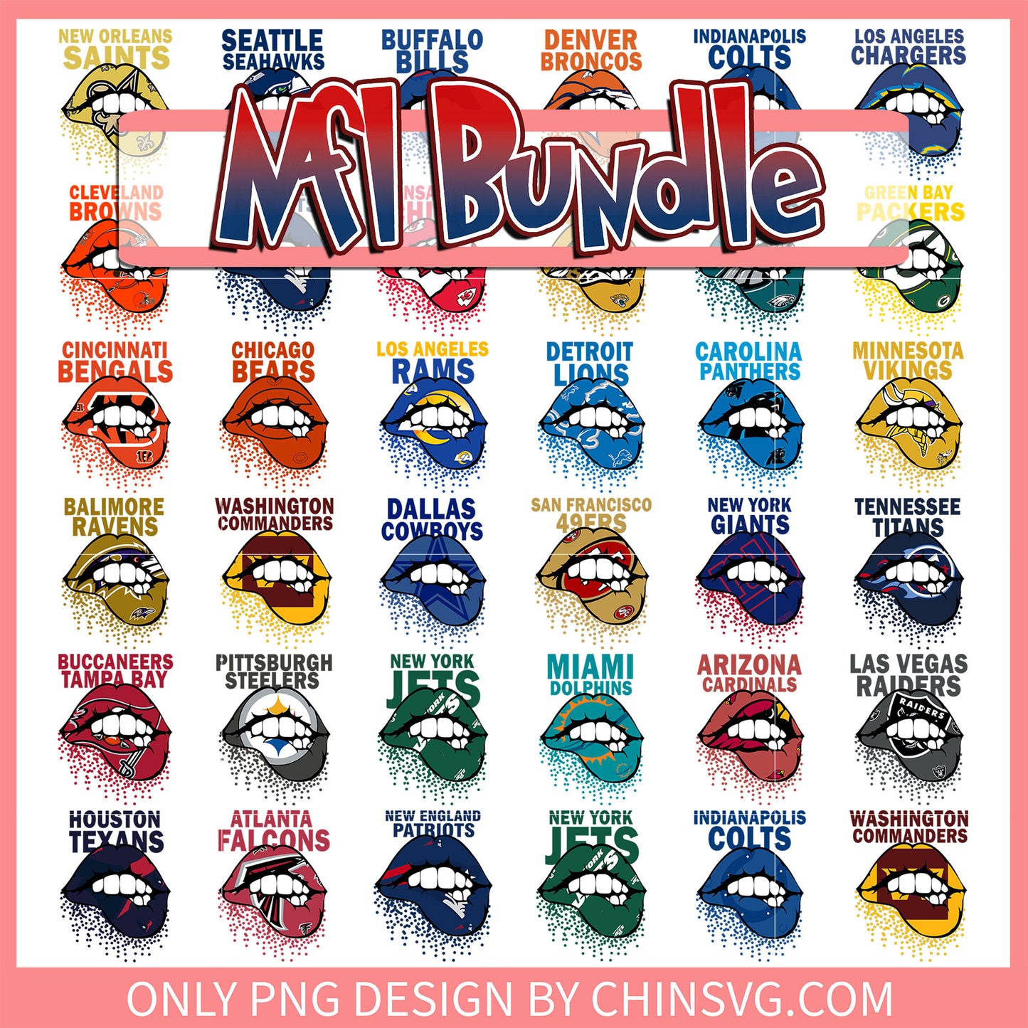 Lips nfl logo design bundle png, list of the 32 nfl teams​ png