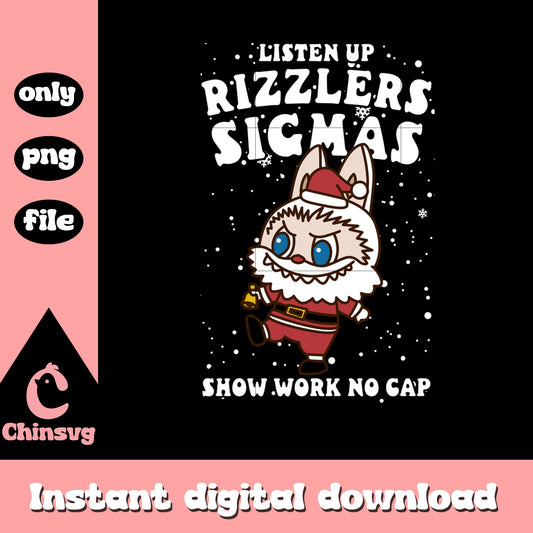 Listen up rizzlers sigmas labubu doll png, merry christmas funny png