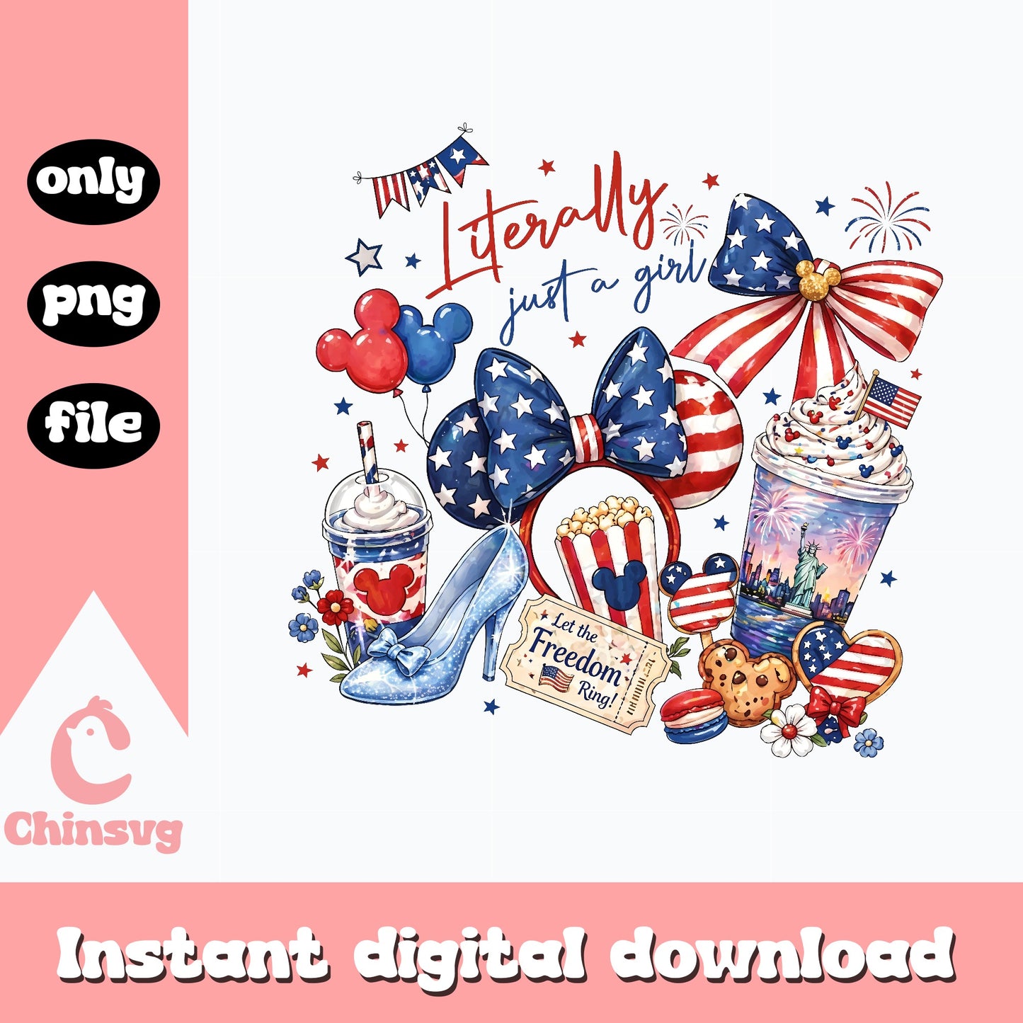 Literally Just A Girl Disney 4th Of July, Mickey PNG, USA PNG