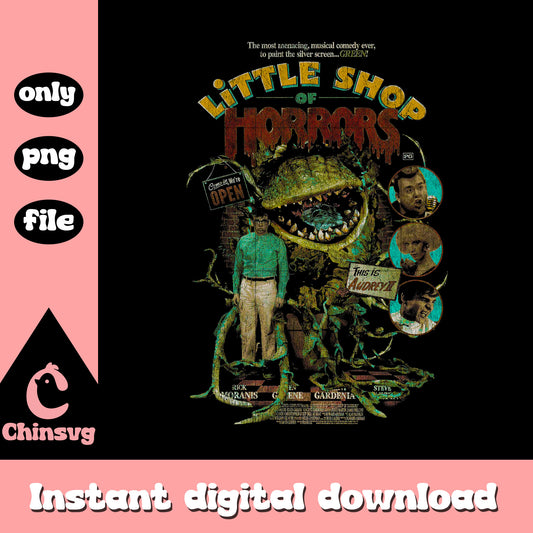 Litter shop of horror movie design png, best 80s movies png