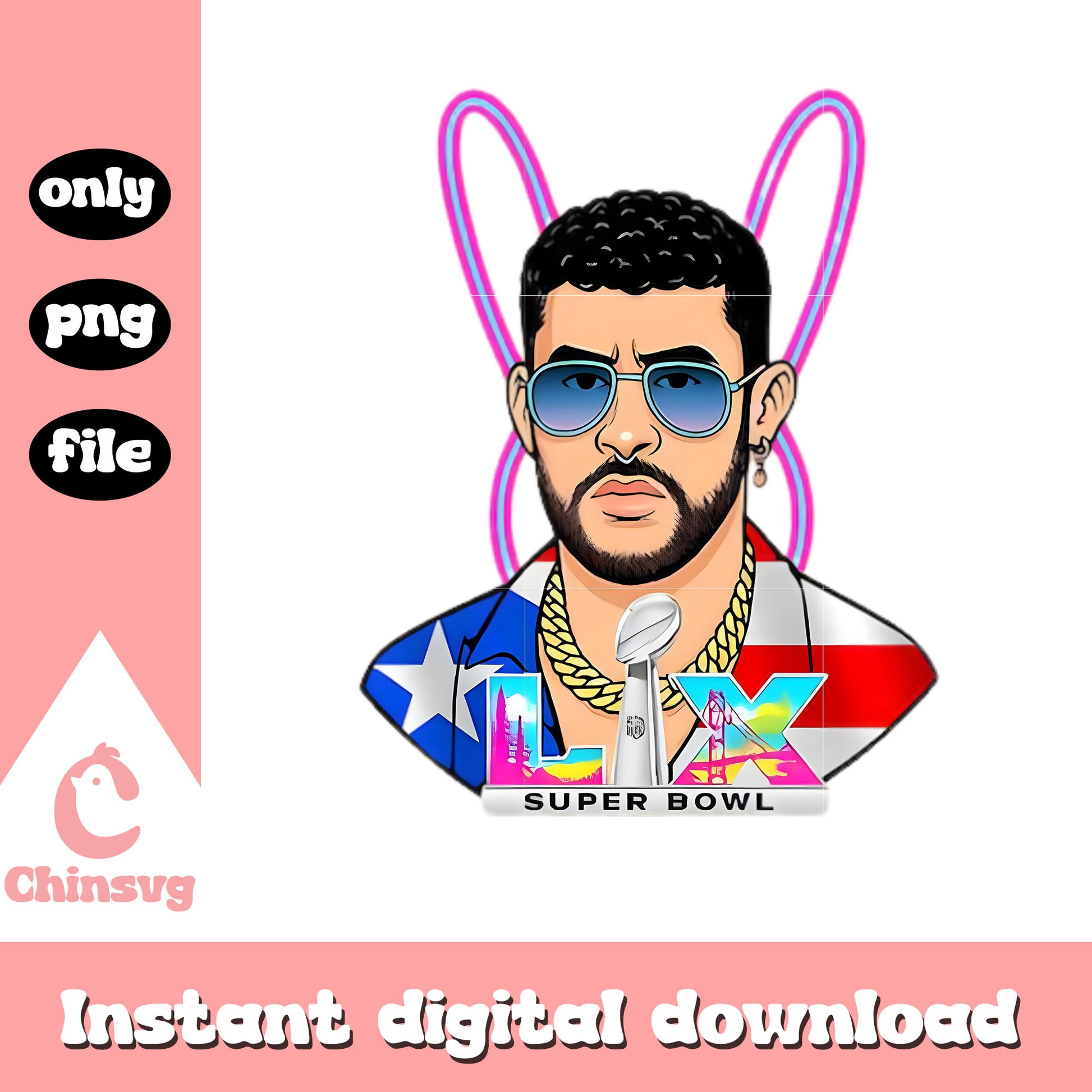 Lix super bowl bad bunny design png,  bad bunny png