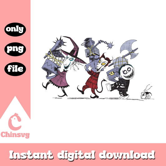 Lock shock barrel gothic design png, nightmare before christmas movie png