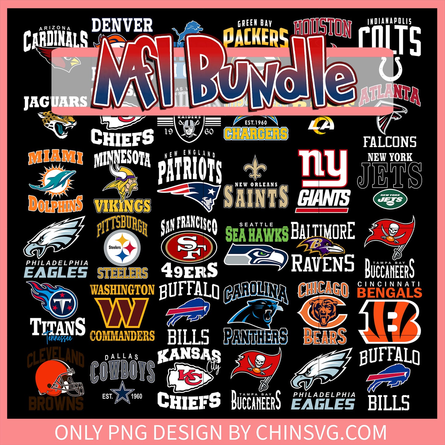 Logo nfl design bundle png, all 32 nfl teams​ png, football nfl png
