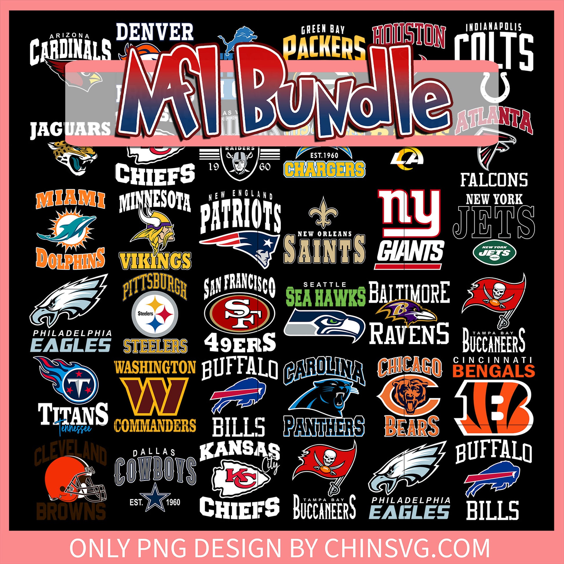 Logo nfl design bundle png, all 32 nfl teams​ png, football nfl png