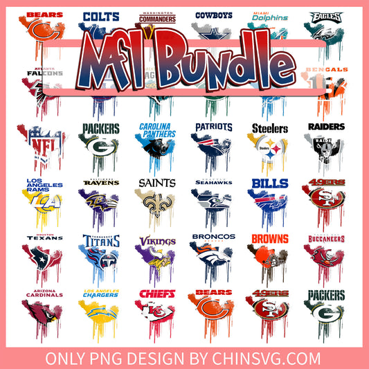 Logo nfl map water dropping bundle png, 32 nfl teams​ png