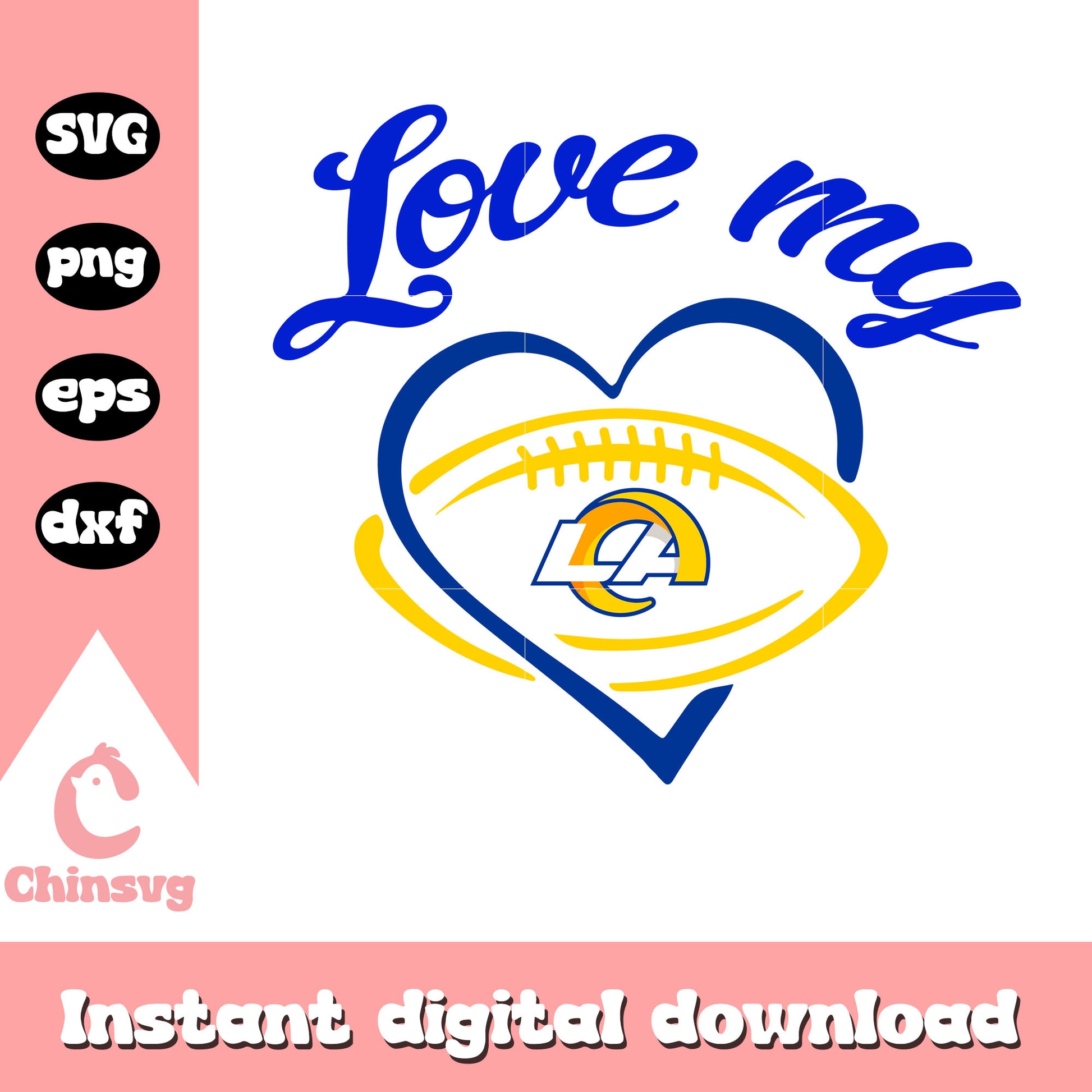 Los angeles rams nfl team love my heart svg, la rams old logo svg