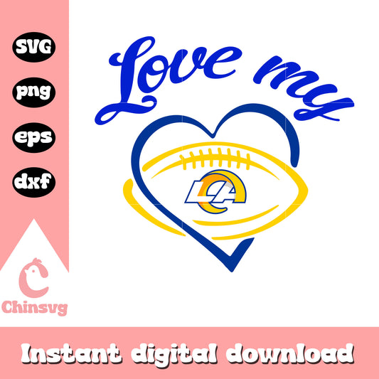 Los angeles rams nfl team love my heart svg, la rams old logo svg