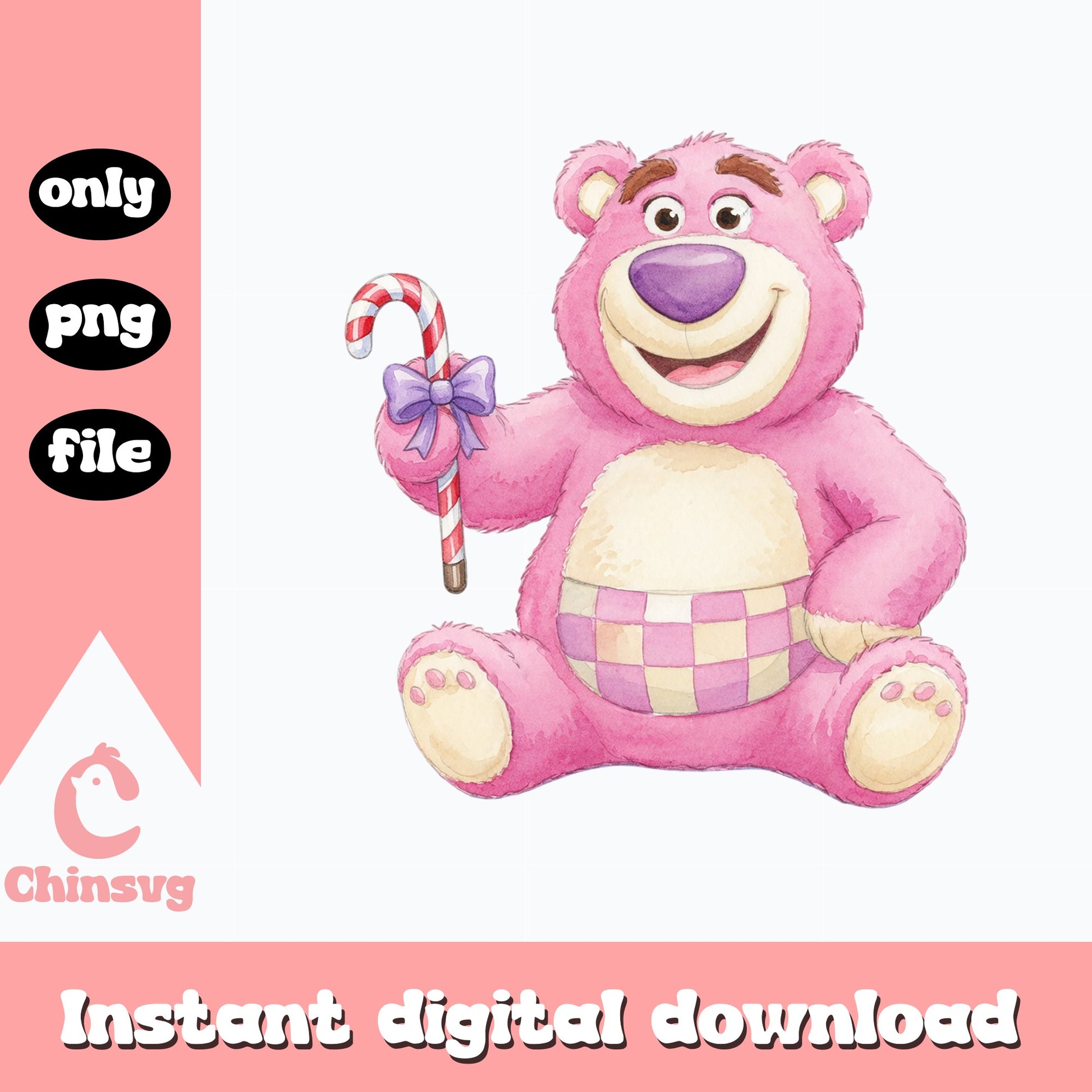 Lotso Bear Christmas Candy Cane PNG, Toy Story PNG, Disney PNG