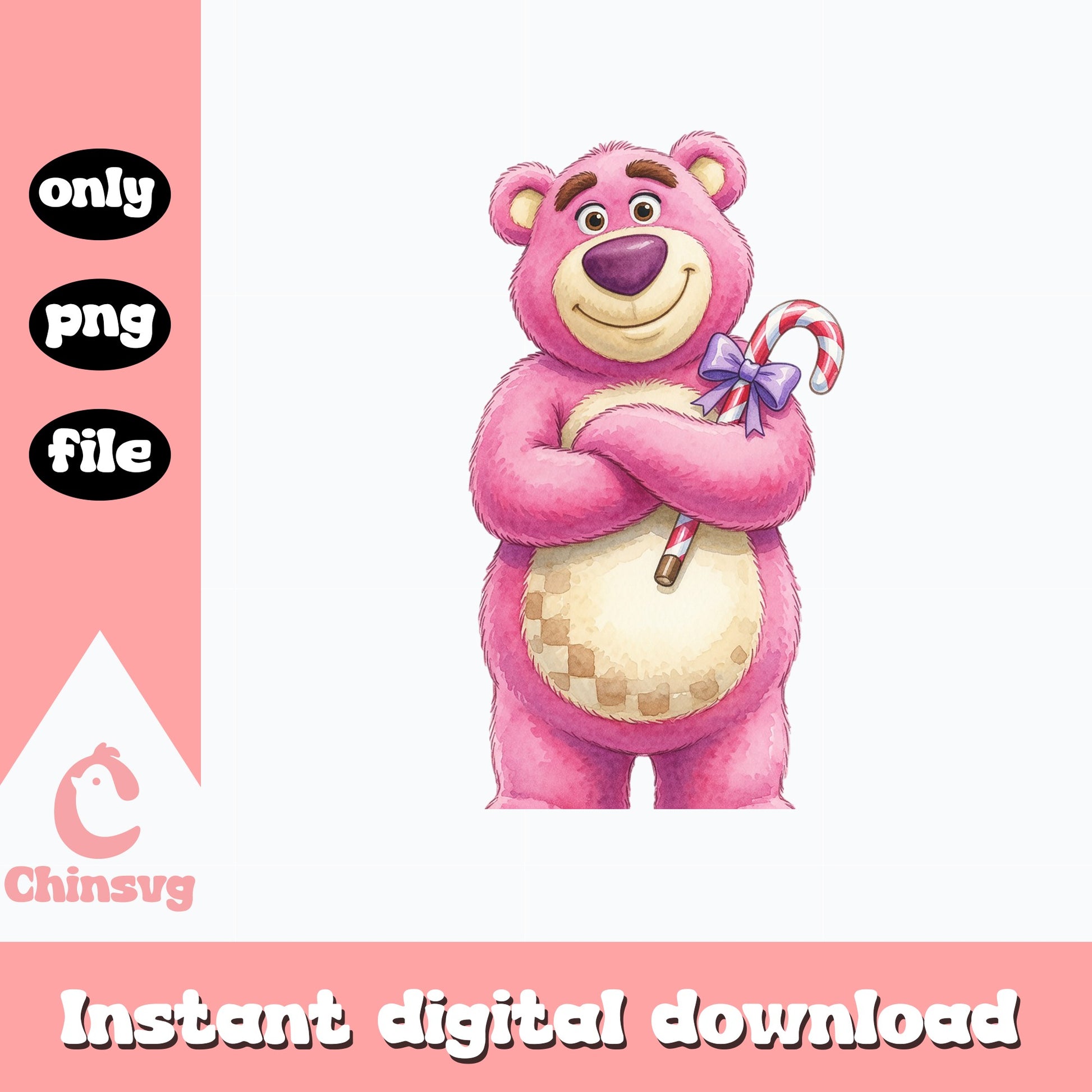 Lotso Bear Christmas PNG, Toy Story Disney PNG, Candy Cane PNG