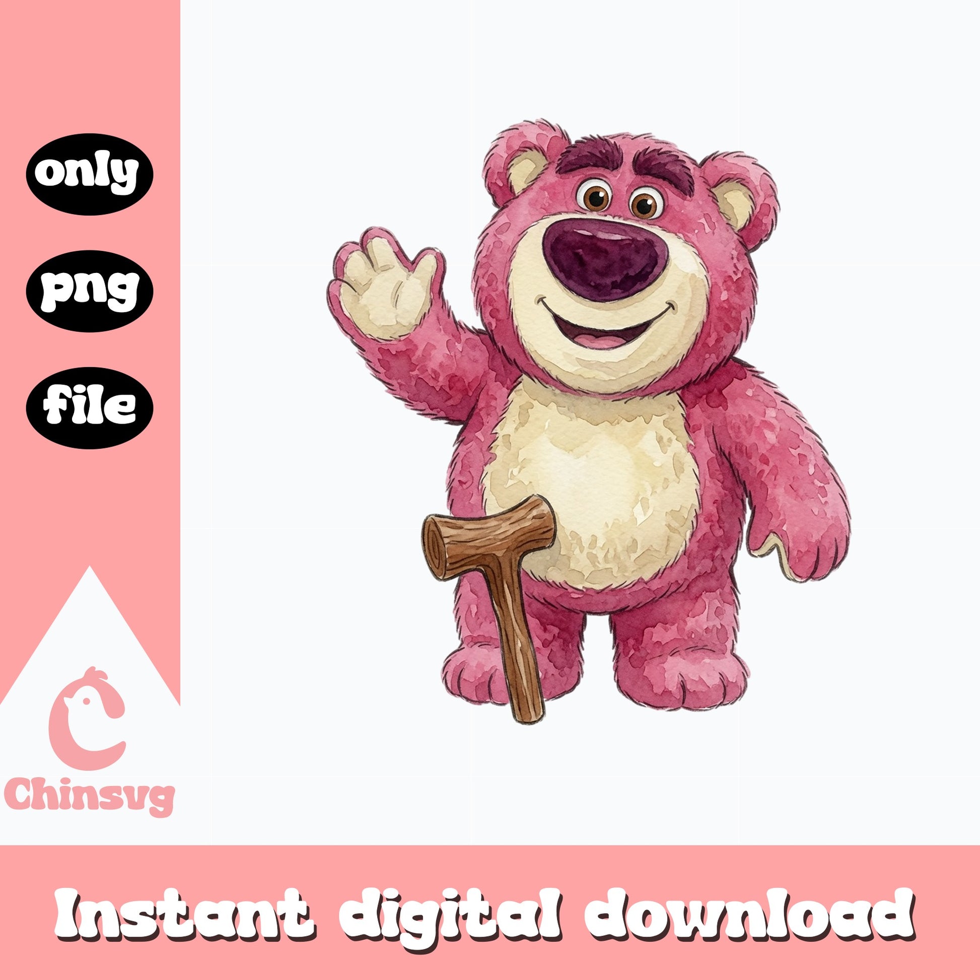 Lotso Bear Watercolor PNG, Toy Story Bear PNG, Disney PNG