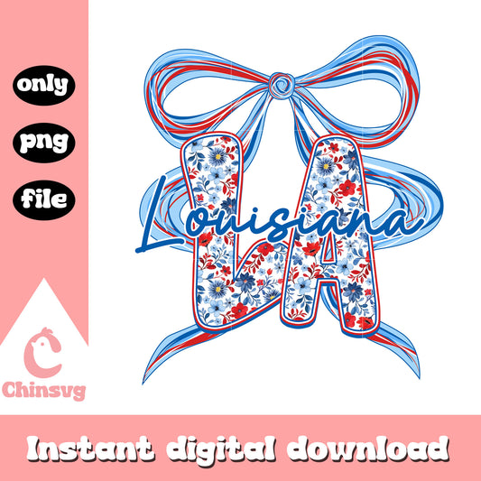 Louisiana LA red and blue bow png, america thin bow png