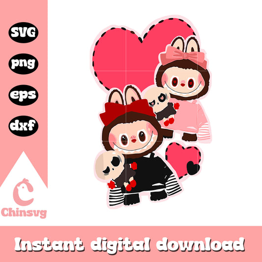 Love and skull labubu cute doll design svg, labubu lover svg