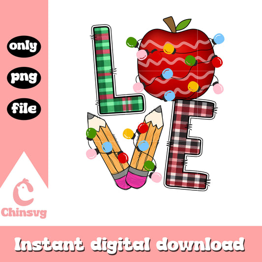 Love christmas font plaid design png, love christma png