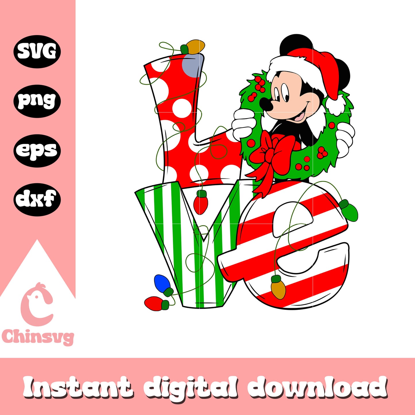 Love christmas mickey mouse head design svg, christmas day svg