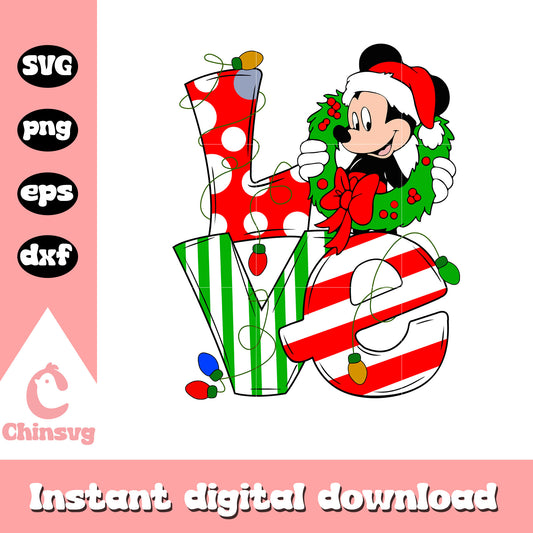 Love christmas mickey mouse head design svg, christmas day svg