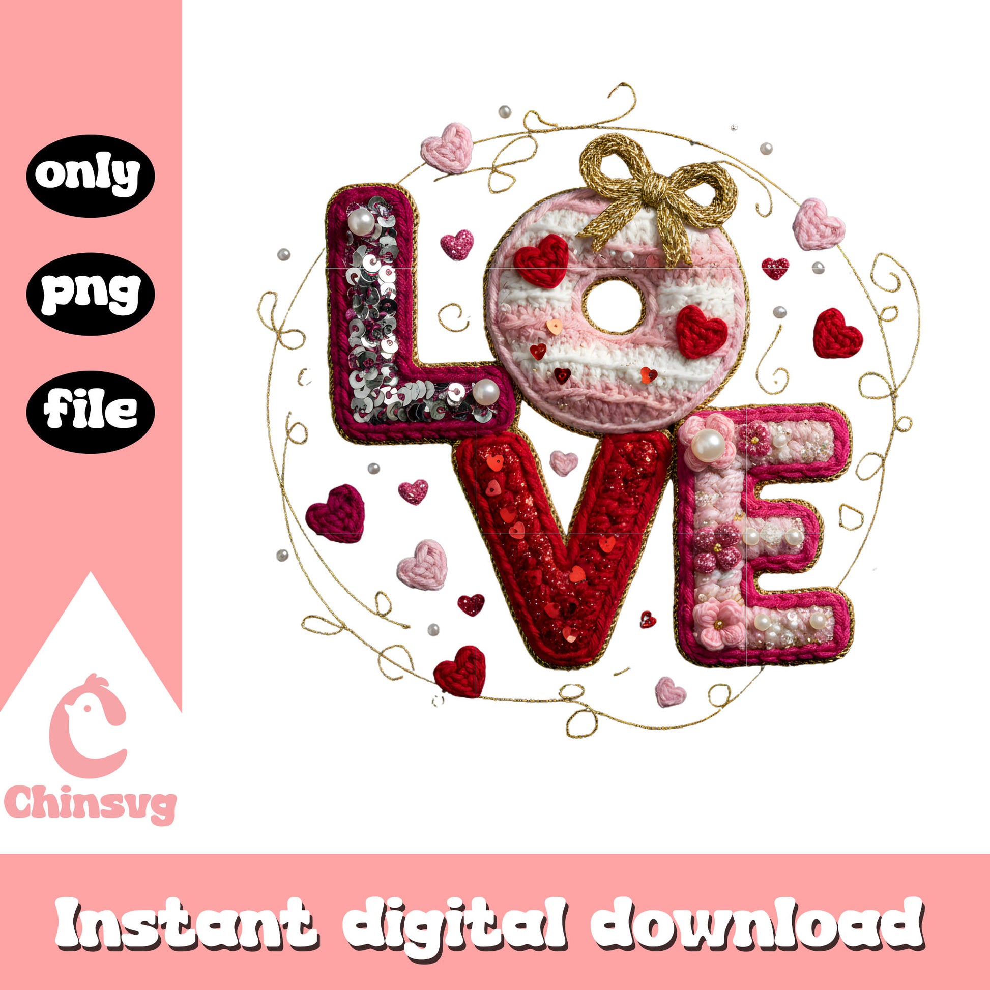 Love donut design crochet png, happy valentine my love​​ png