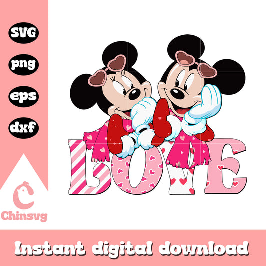 Love font design mickey minnie svg, mickey mouse valentines svg