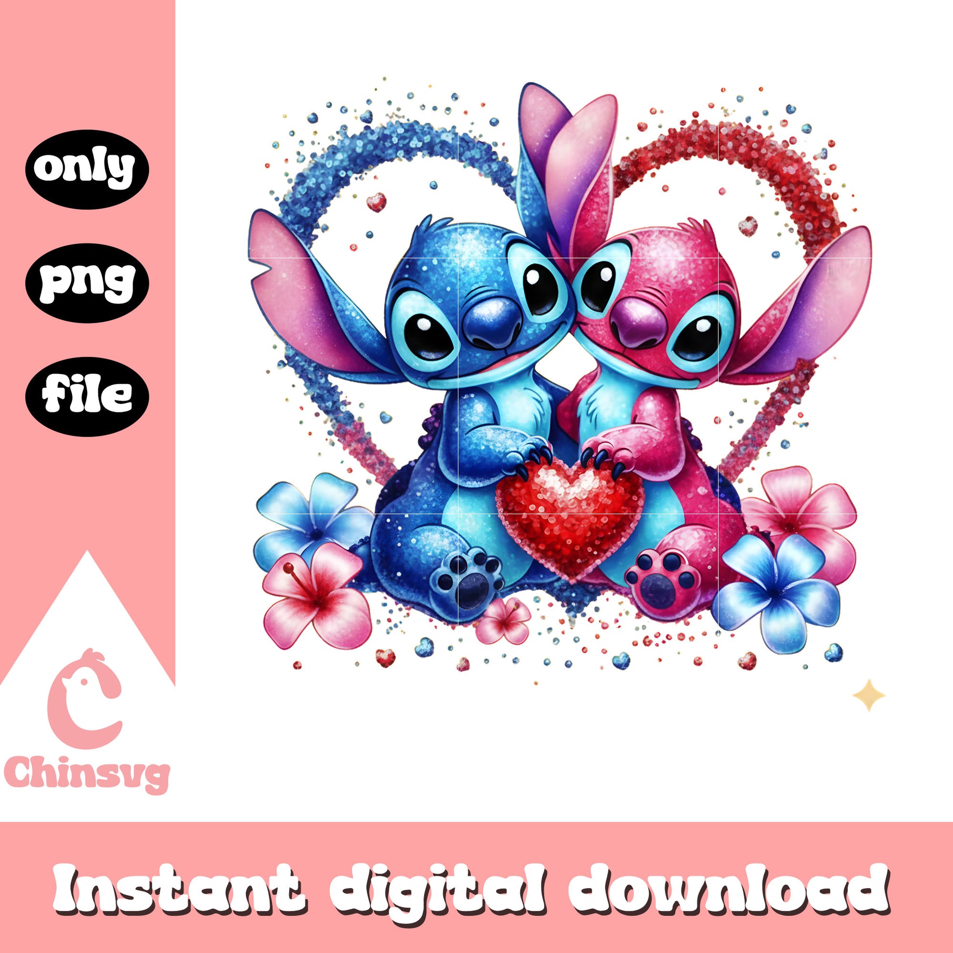 Love glitter stitch angel png, stitch valentines day​​​​​​ png