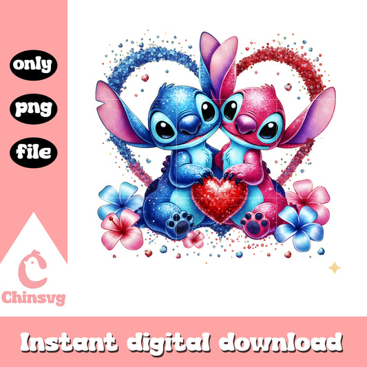 Love glitter stitch angel png, stitch valentines day​​​​​​ png