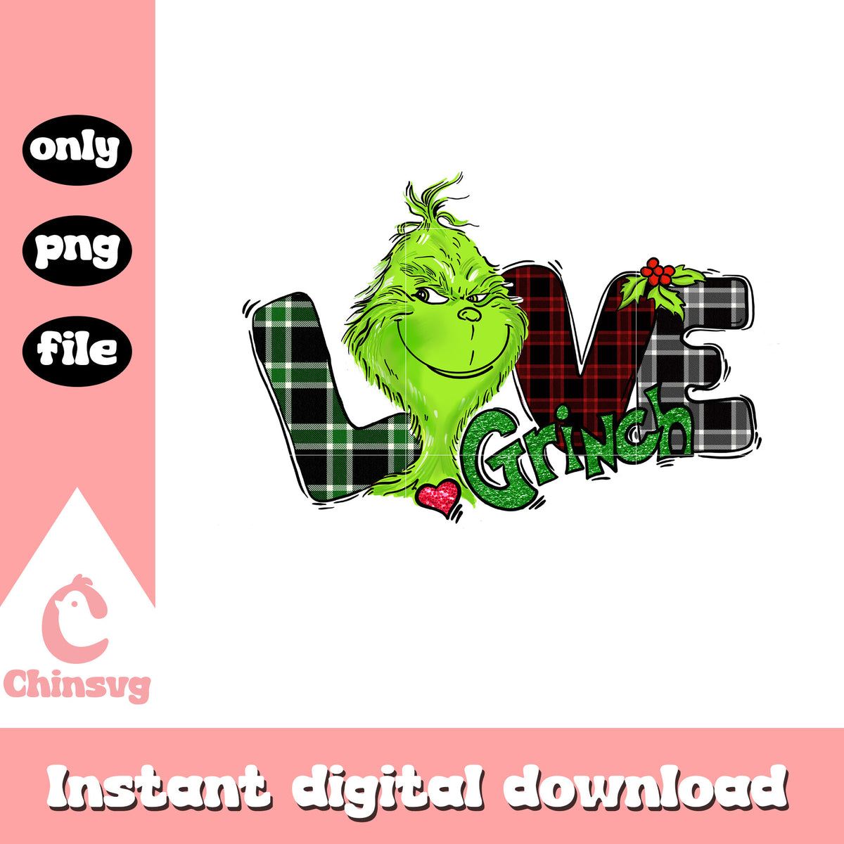 Love grinch head plaid design png, grinch images png, xmas png