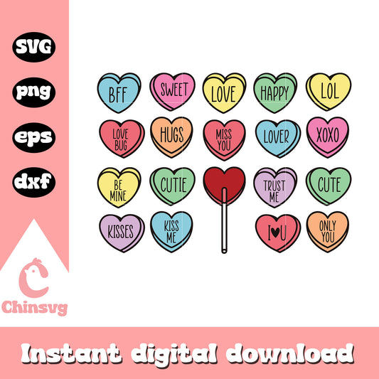 Love hearts candy valentine svg, love valentines day​ svg