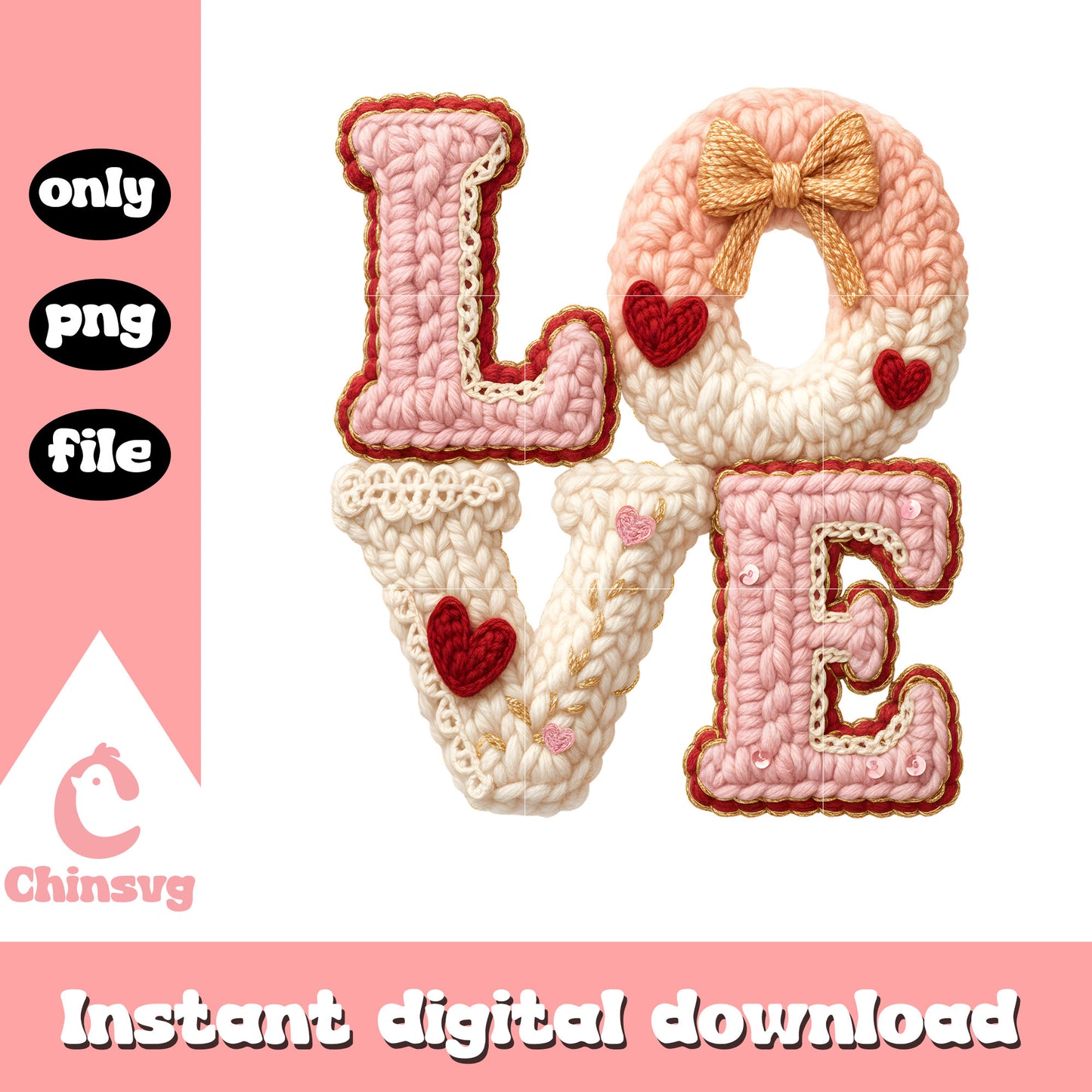 Love heart valentine crochet png, happy valentine my love​​ png
