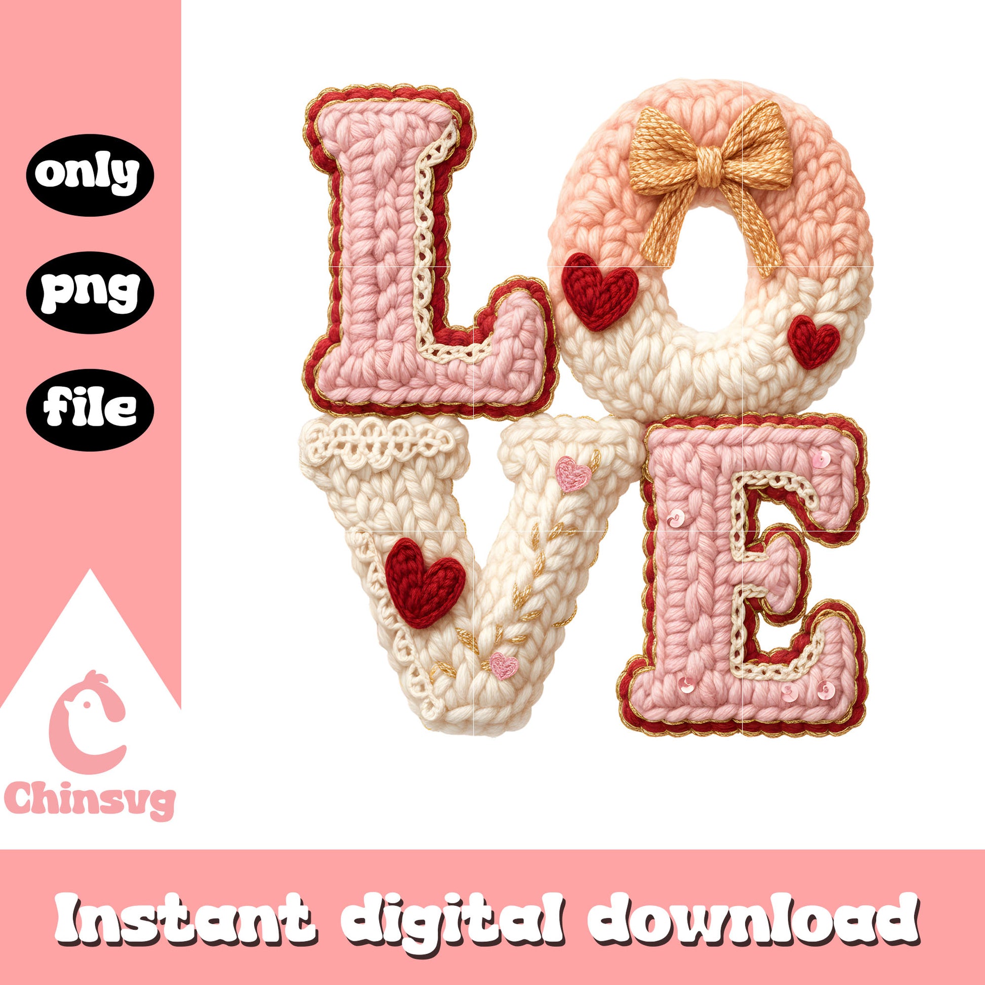 Love heart valentine crochet png, happy valentine my love​​ png