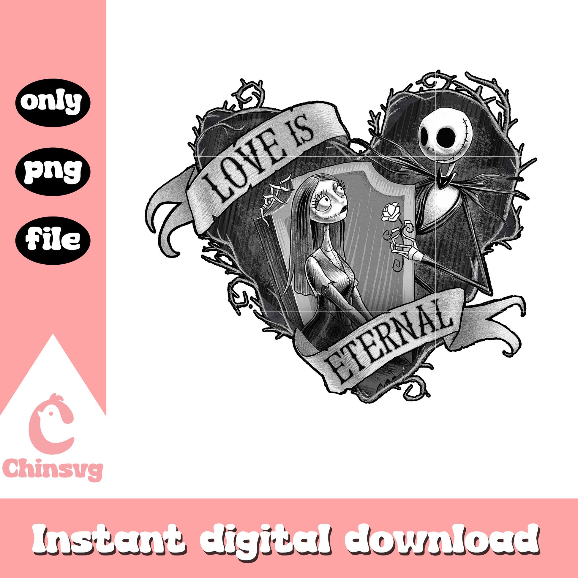 Love is eternal png, jack and sally nightmare before christmas png