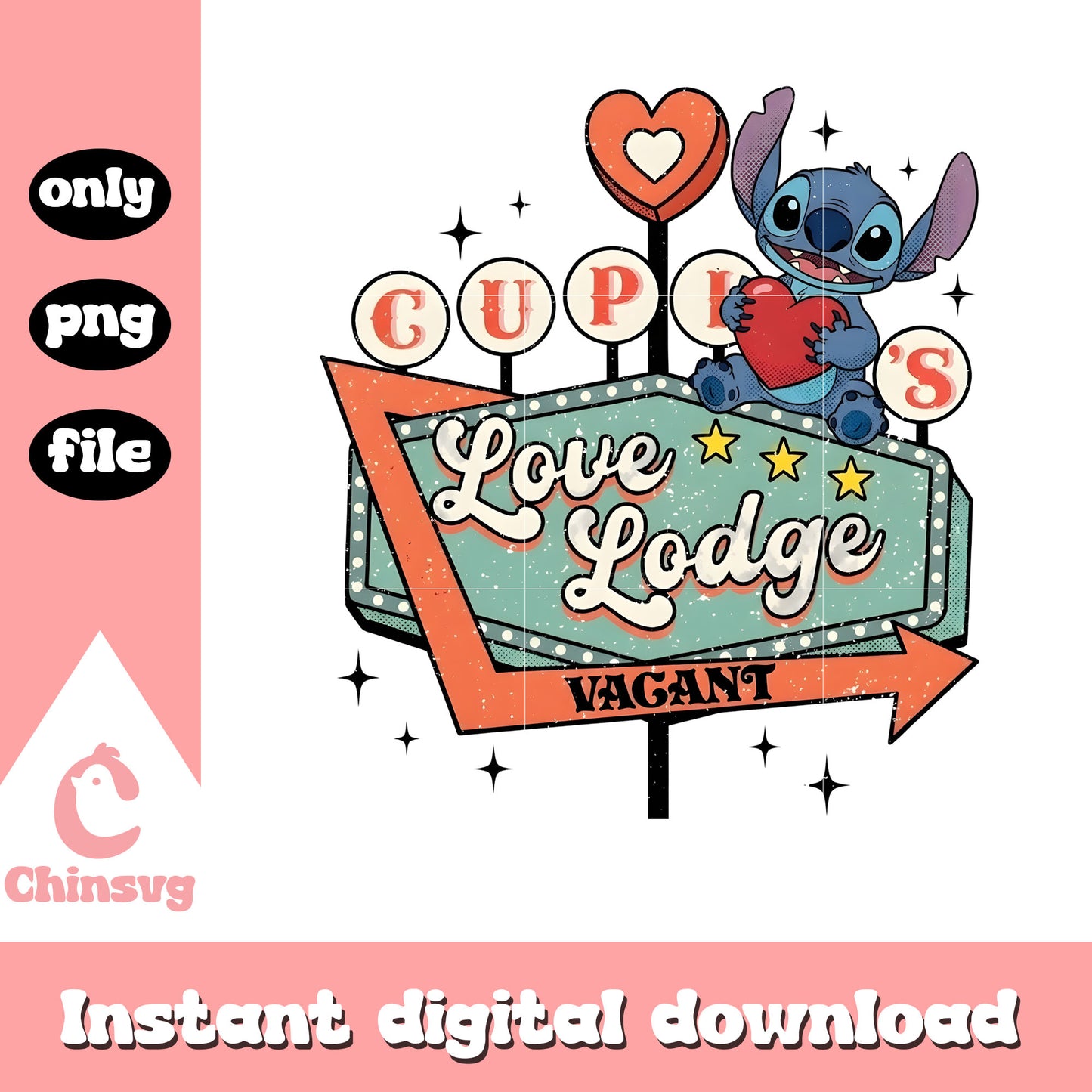 Love lodge cupid valentine png, stitch valentines day png