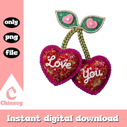 Love pink cherry crochet png, happy valentines my love​​ png