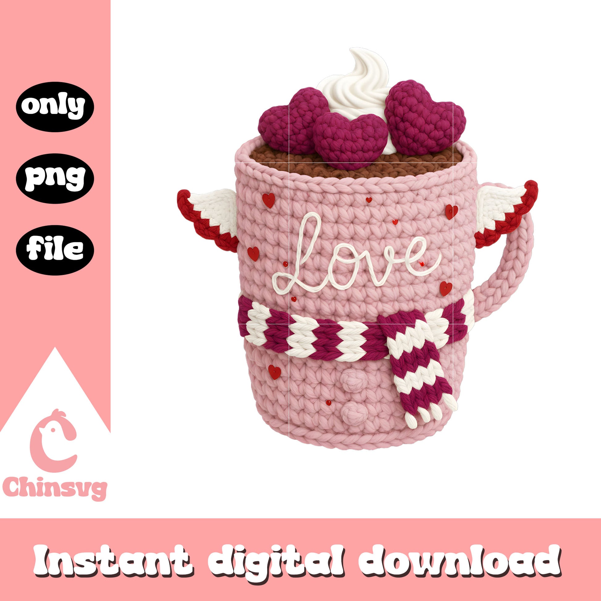 Love pink coffee valentine png, valentines coffee png