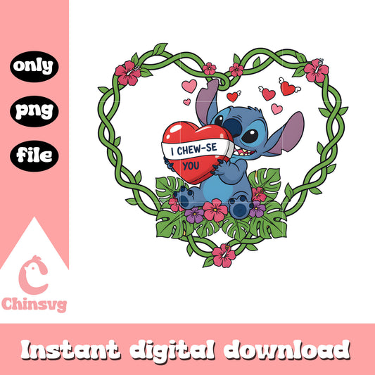 Love stitch flower hearts png, valentines day stitch​​ png