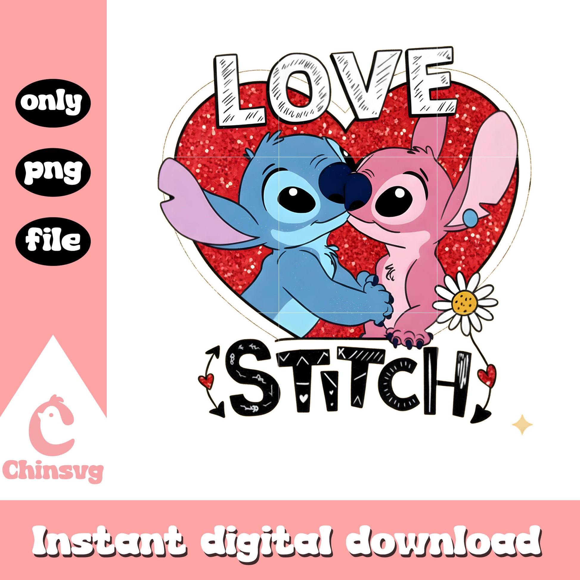 Love stitch love digital png, stitch valentine​​​​​ png