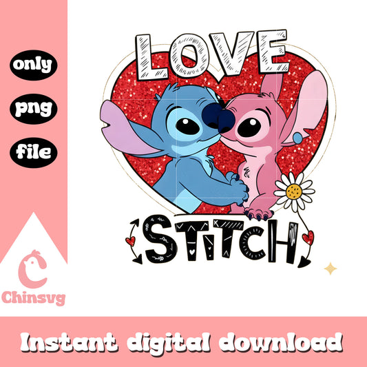 Love stitch love digital png, stitch valentine​​​​​ png