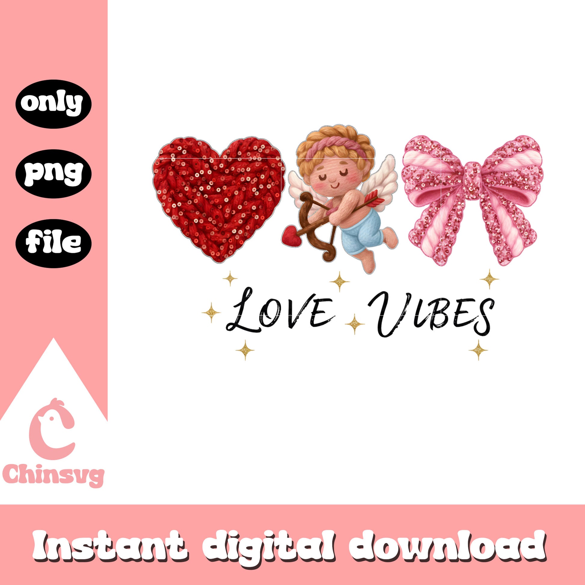 Love vibes valentine crochet png, valentine angel​ png