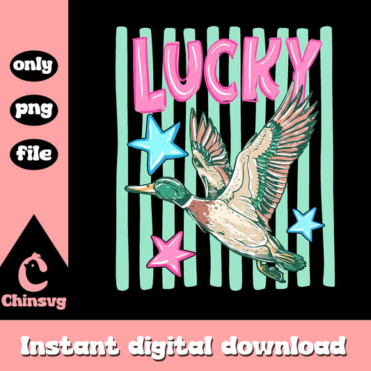 Lucky Duck PNG, Retro Vintage Sublimation Design, PNG File