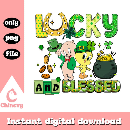 Lucky and blessed looney tunes characters png, patrick's day png