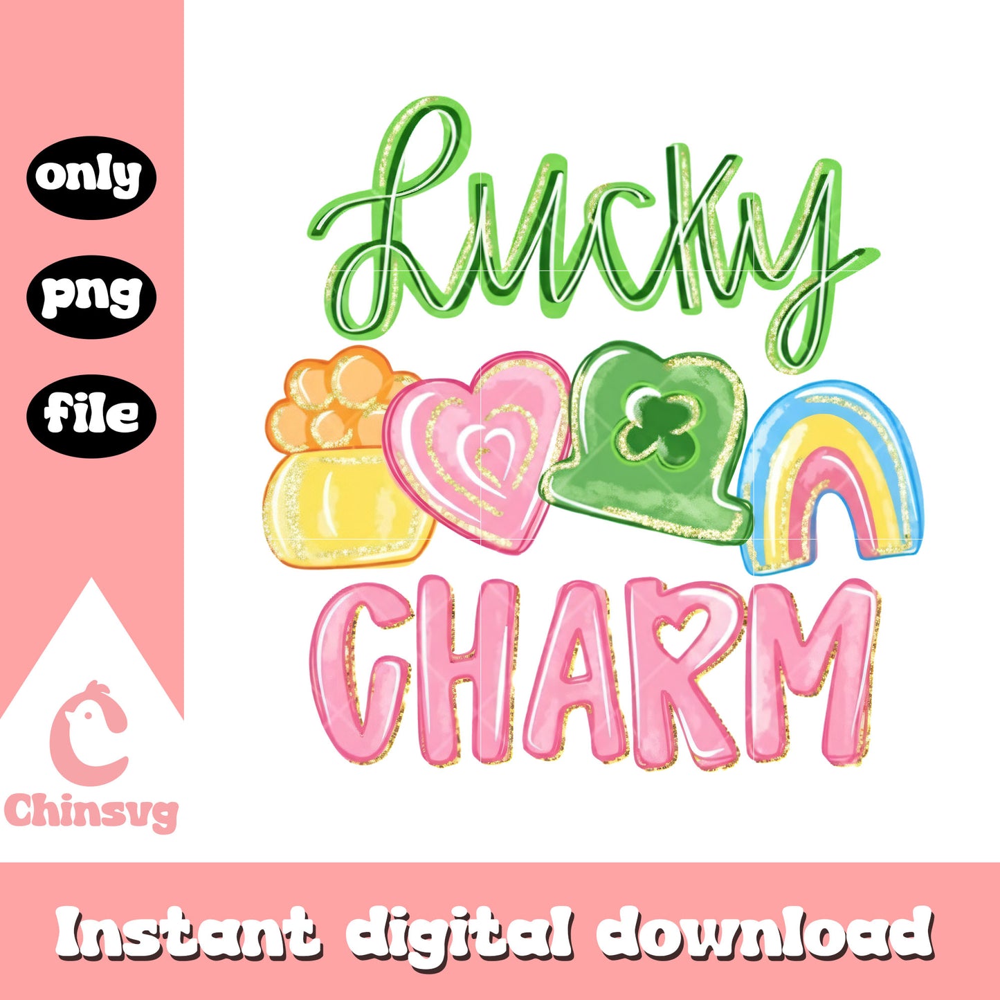 Lucky charm design png, st patrick day png, shamrock png