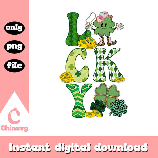 Lucky cowboy shamrock design png, saint patrick's day png