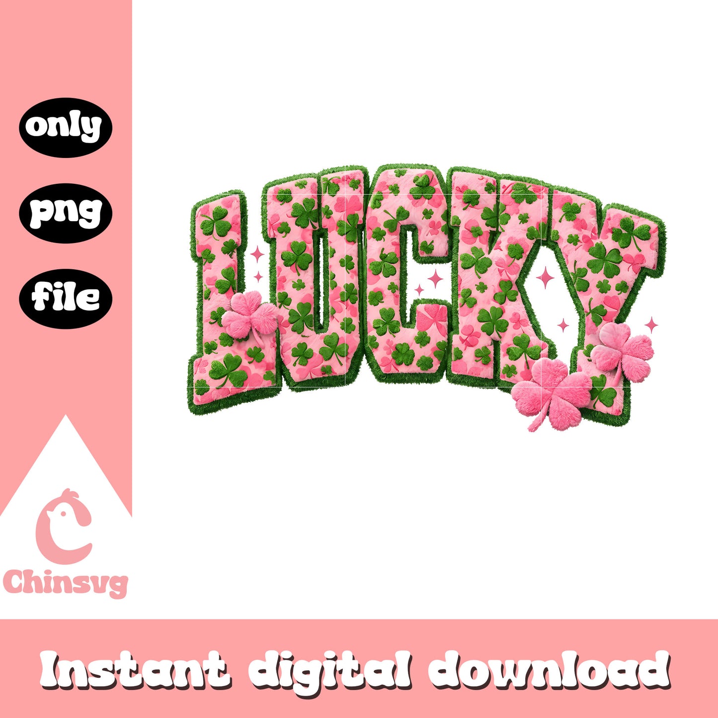 Lucky pink valentine crochet png, st patrick's day lucky​ png