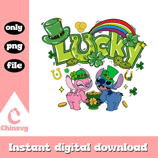 Lucky stitch and angle png, happy saint patricks day png