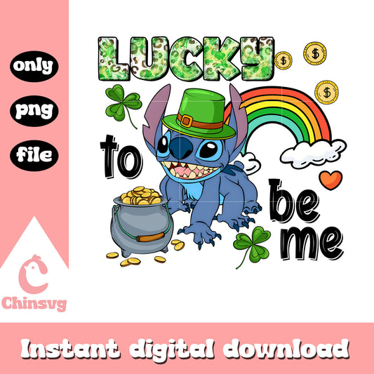 Lucky to be me stitch character png, patrick's day png