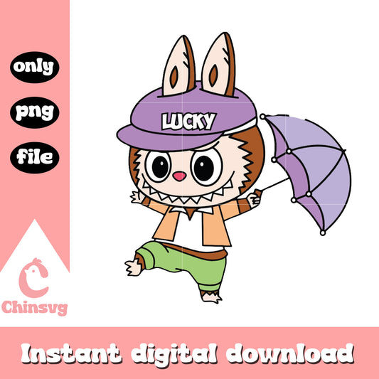 Lucky umbrella labubu cute doll design png, cute labubu png